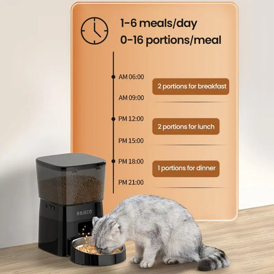 ROJECO Automatic Pet Feeder – Smart Dry Food Dispenser with Easy Button Control for Cats & Dogs