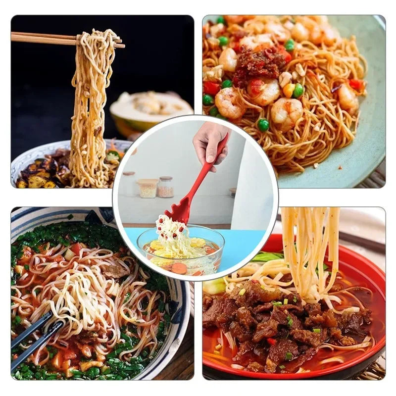 Silicone Pasta Spoon & Strainer – Long Handle Spaghetti Server with Built-In Colander