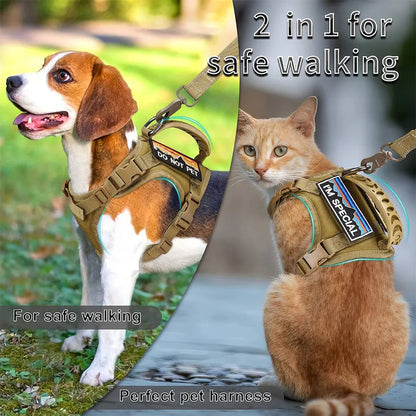 Tactical Pet Harness & Leash Set – Adjustable Soft Mesh Training Vest for Cats and Dogs