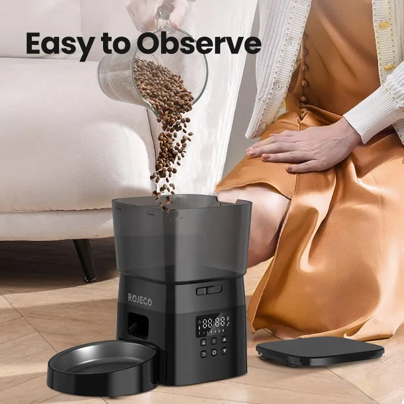 ROJECO Automatic Pet Feeder – Smart Dry Food Dispenser with Easy Button Control for Cats & Dogs