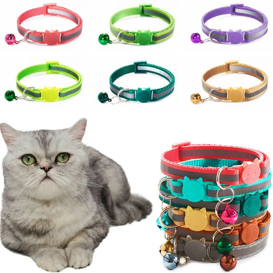 Cute Reflective Cat Collar – Adjustable Bell Collar with Stylish Cat Pattern Design