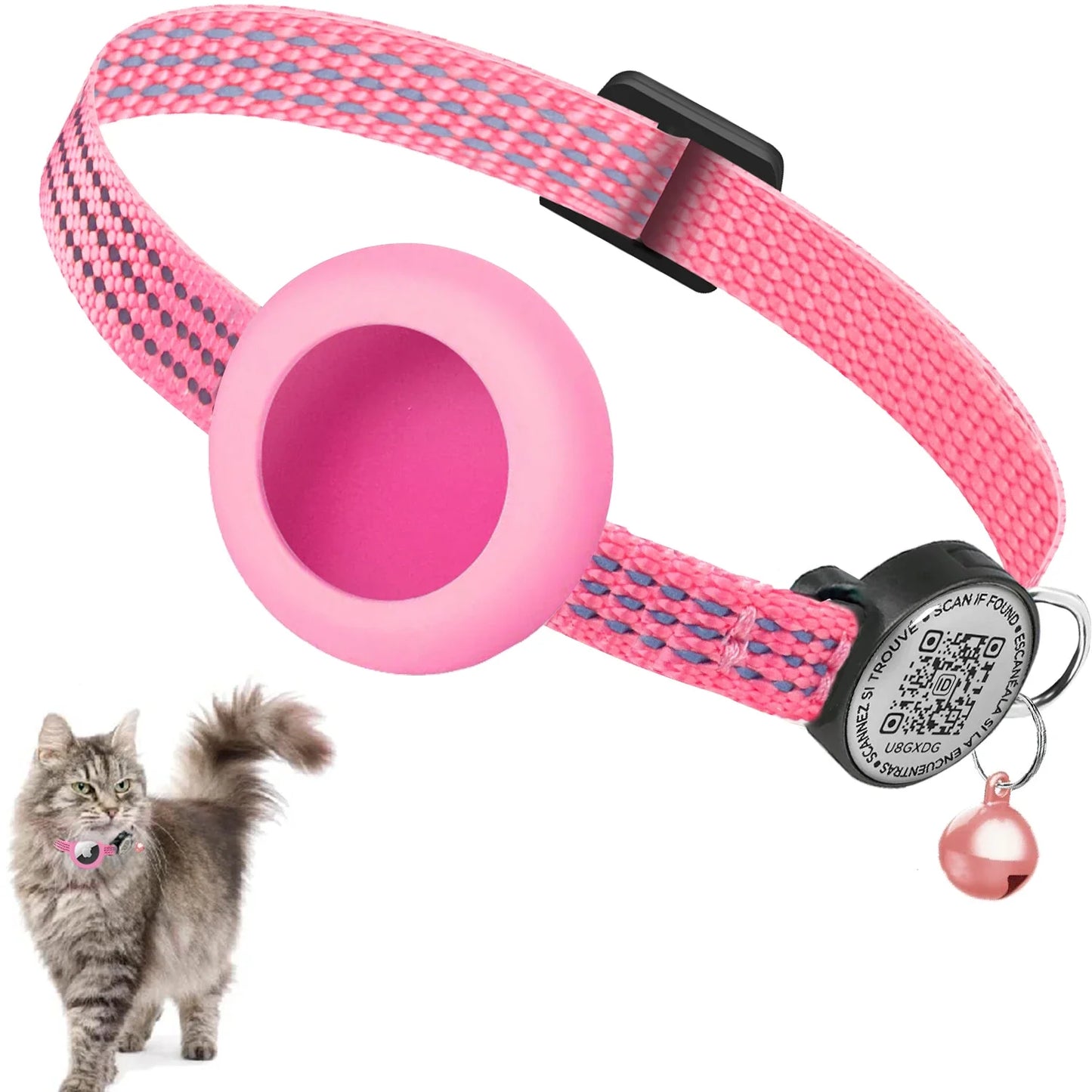 AirTag Cat Collar – Reflective GPS Tracking Collar with QR Tag & AirTag Holder