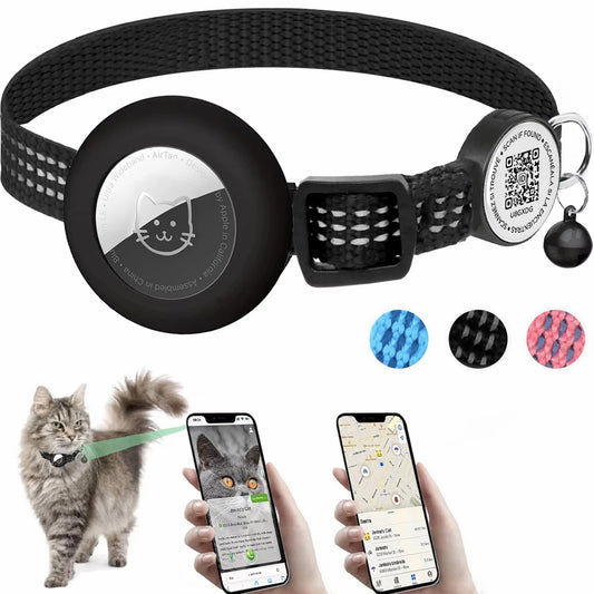 AirTag Cat Collar – Reflective GPS Tracking Collar with QR Tag & AirTag Holder