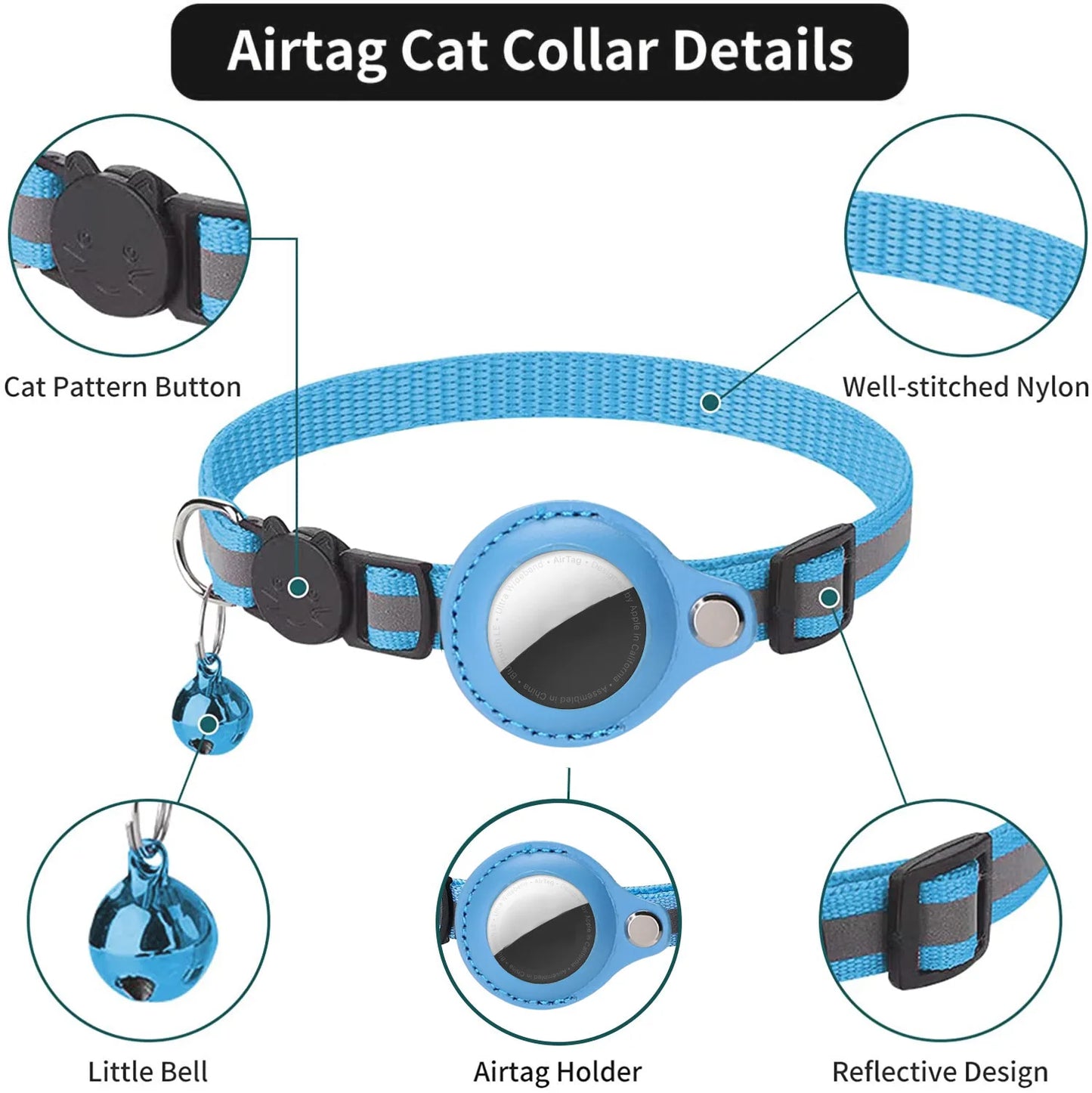 AirTag Cat Collar – Reflective Breakaway Kitten Collar with Waterproof AirTag Holder & Bell