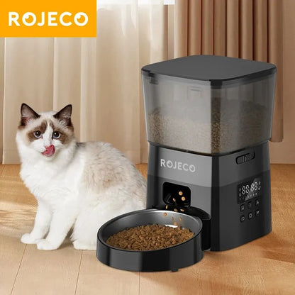 ROJECO Automatic Pet Feeder – Smart Dry Food Dispenser with Easy Button Control for Cats & Dogs