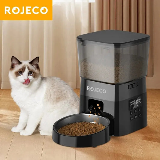 ROJECO Automatic Pet Feeder – Smart Dry Food Dispenser with Easy Button Control for Cats & Dogs