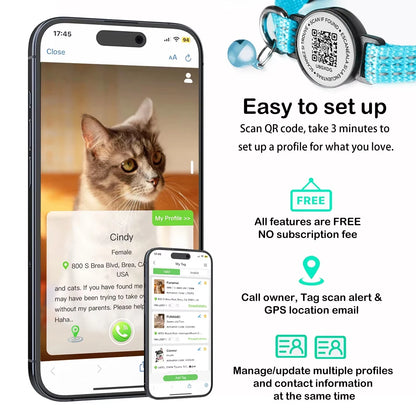 AirTag Cat Collar – Reflective GPS Tracking Collar with QR Tag & AirTag Holder