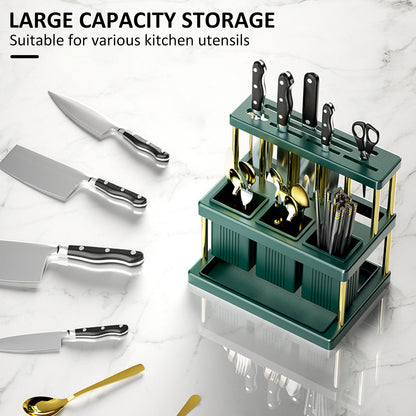 Kitchen Knife & Utensil Holder – Multi-Function Cutlery Organizer with Drain Rack