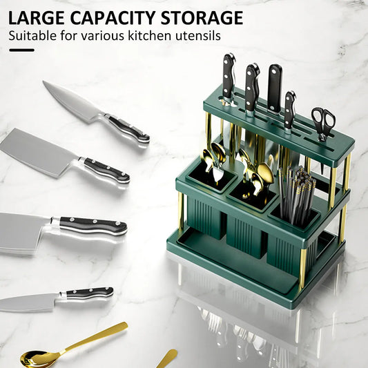 Kitchen Knife & Utensil Holder – Multi-Function Cutlery Organizer with Drain Rack