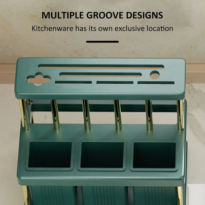 Kitchen Knife & Utensil Holder – Multi-Function Cutlery Organizer with Drain Rack