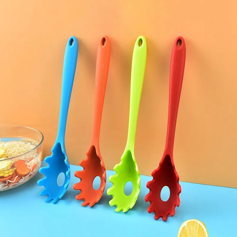 Silicone Pasta Spoon & Strainer – Long Handle Spaghetti Server with Built-In Colander