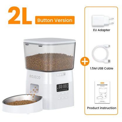 ROJECO Automatic Pet Feeder – Smart Dry Food Dispenser with Easy Button Control for Cats & Dogs