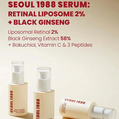SEOUL 1988 Retinol Skincare Set – Black Ginseng Serum, Retinal Eye Cream & Hydrating Face Cream