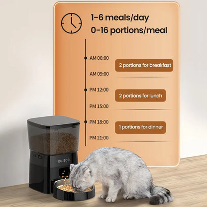 ROJECO Automatic Pet Feeder – Smart Dry Food Dispenser with Easy Button Control for Cats & Dogs