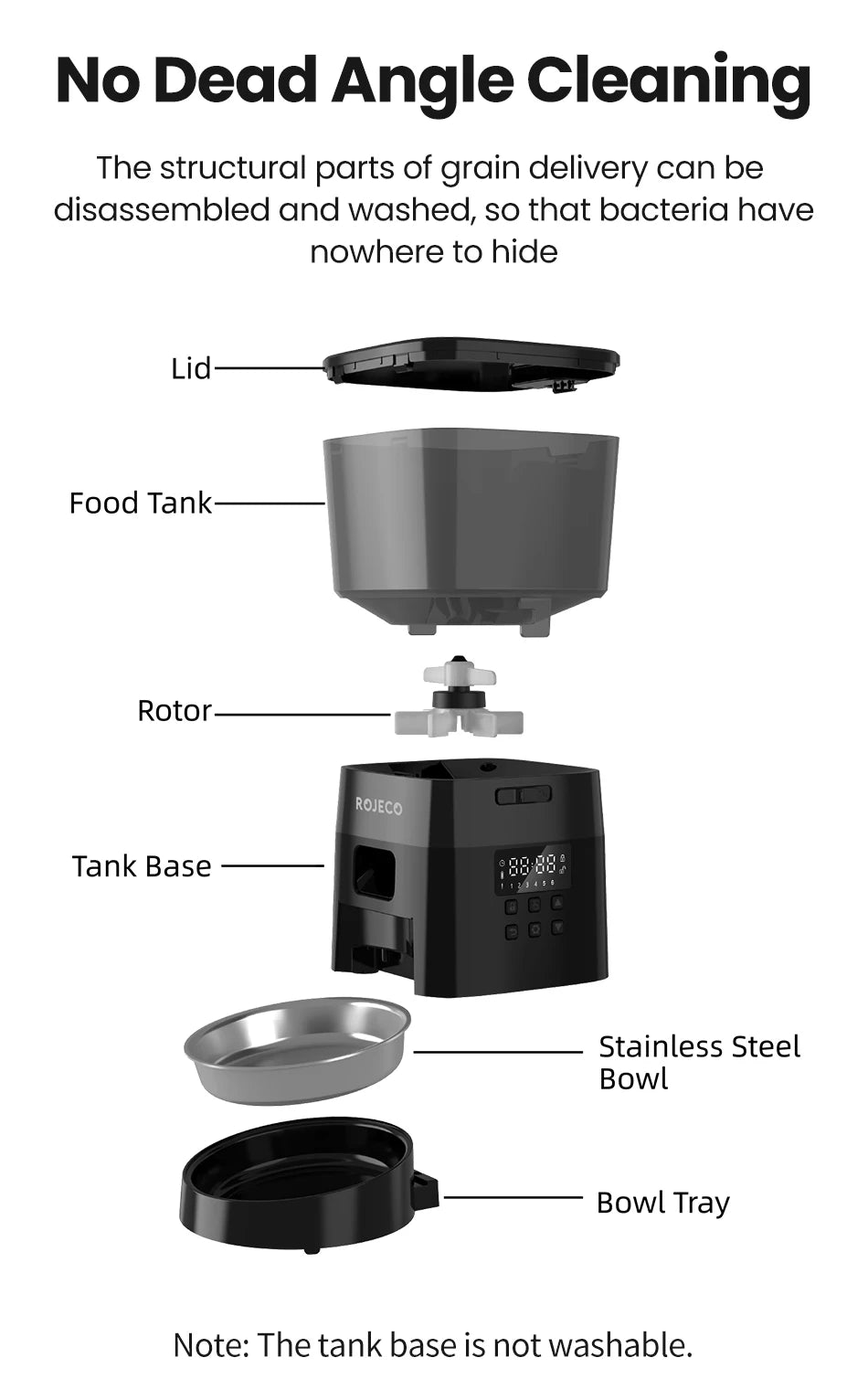 ROJECO Automatic Pet Feeder – Smart Dry Food Dispenser with Easy Button Control for Cats & Dogs
