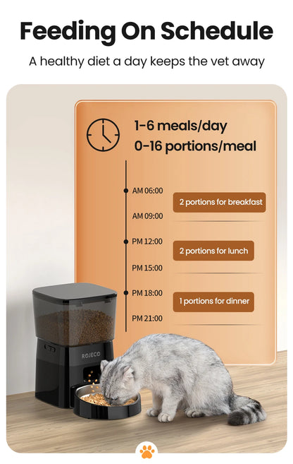 ROJECO Automatic Pet Feeder – Smart Dry Food Dispenser with Easy Button Control for Cats & Dogs