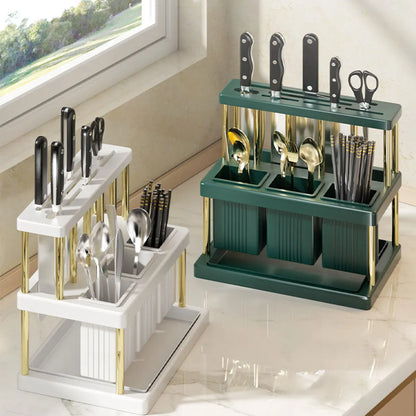 Kitchen Knife & Utensil Holder – Multi-Function Cutlery Organizer with Drain Rack