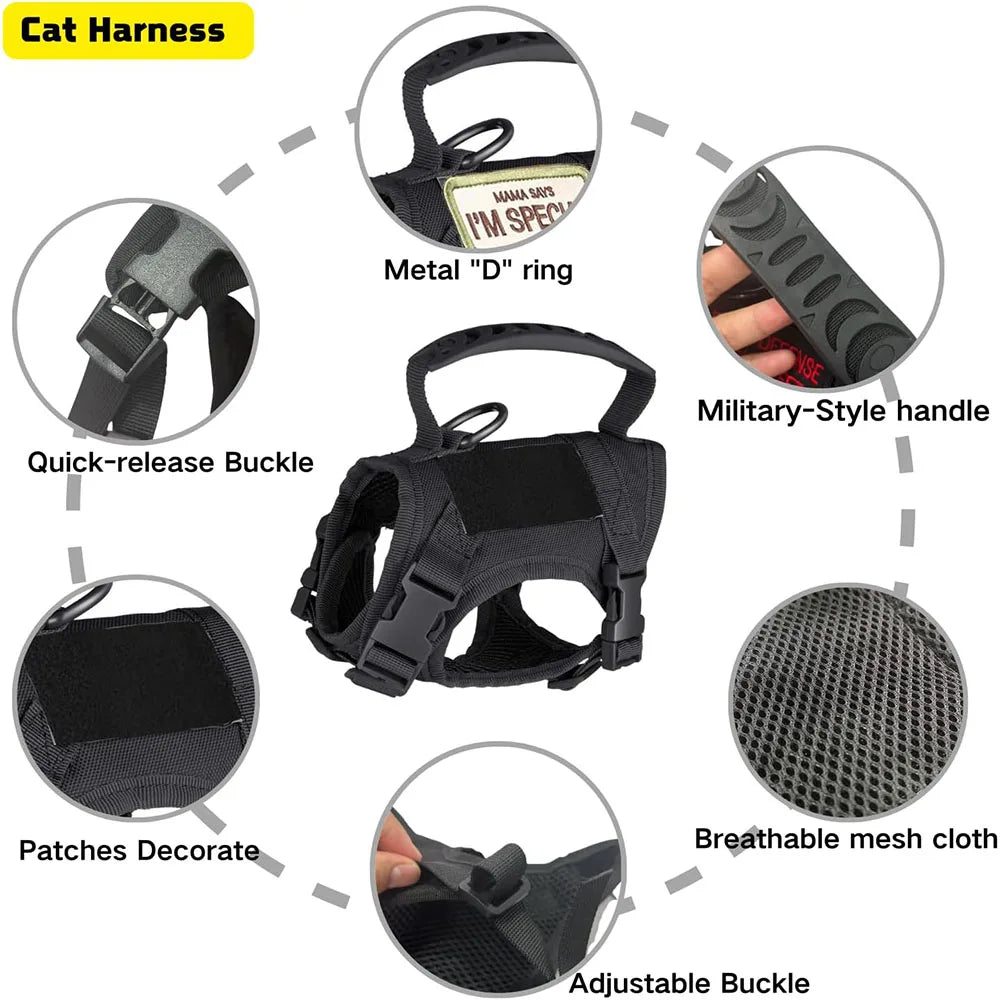 Tactical Pet Harness & Leash Set – Adjustable Soft Mesh Training Vest for Cats and Dogs