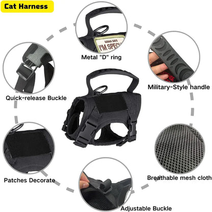 Tactical Pet Harness & Leash Set – Adjustable Soft Mesh Training Vest for Cats and Dogs