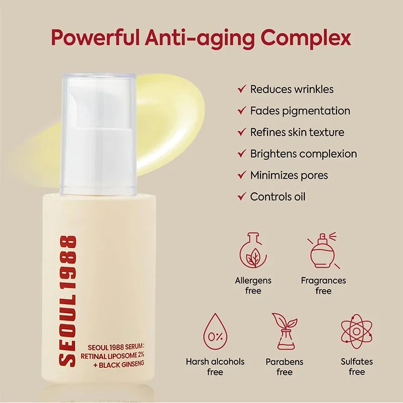 SEOUL 1988 Retinol Skincare Set – Black Ginseng Serum, Retinal Eye Cream & Hydrating Face Cream