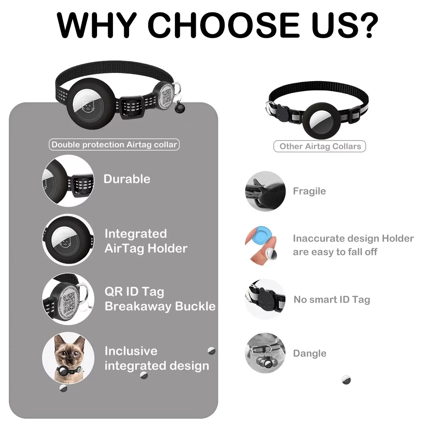 AirTag Cat Collar – Reflective GPS Tracking Collar with QR Tag & AirTag Holder