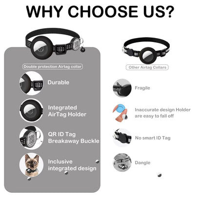 AirTag Cat Collar – Reflective GPS Tracking Collar with QR Tag & AirTag Holder