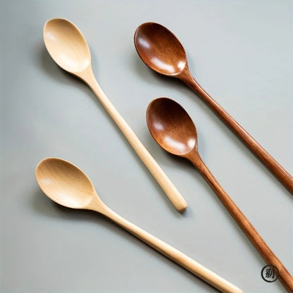 4-Piece Korean Style Wooden Spoon Set – Natural Wood Soup, Coffee & Honey Spoons