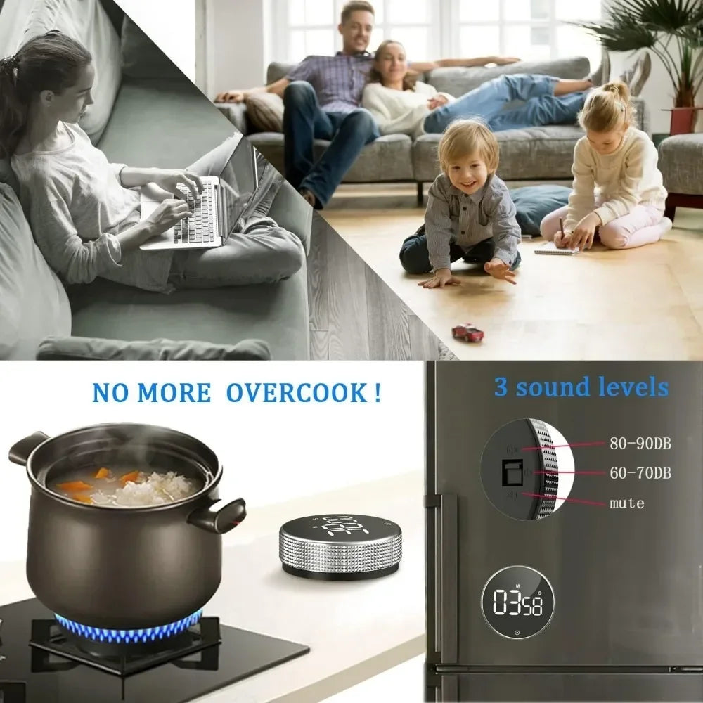Magnetic Digital Kitchen Timer – Silent Countdown Timer with Constant Light Display for Cooking & Learning