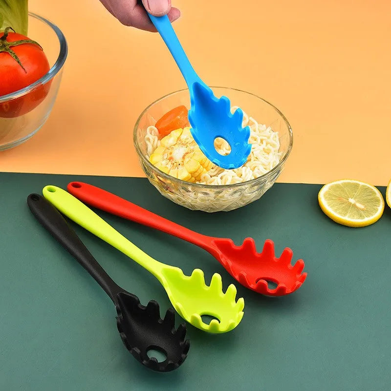 Silicone Pasta Spoon & Strainer – Long Handle Spaghetti Server with Built-In Colander