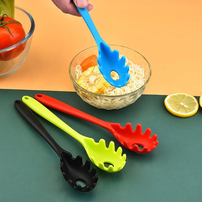 Silicone Pasta Spoon & Strainer – Long Handle Spaghetti Server with Built-In Colander