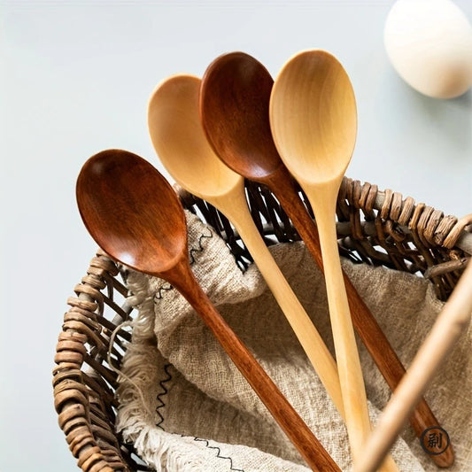 4-Piece Korean Style Wooden Spoon Set – Natural Wood Soup, Coffee & Honey Spoons