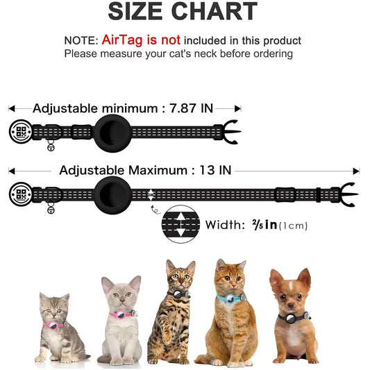 AirTag Cat Collar – Reflective GPS Tracking Collar with QR Tag & AirTag Holder