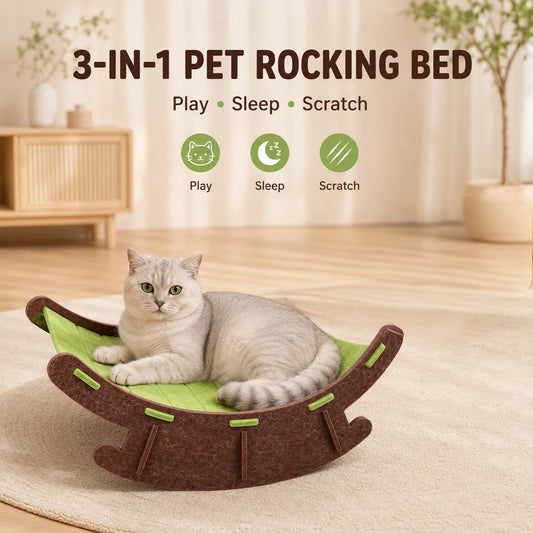 3-in-1 Cat Rocking Bed with Scratch Pad – Cozy Pet Lounge & Scratching Mat for Cats