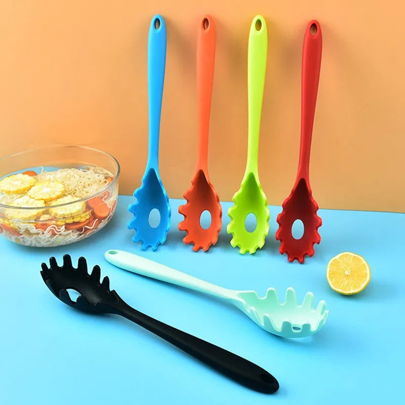 Silicone Pasta Spoon & Strainer – Long Handle Spaghetti Server with Built-In Colander