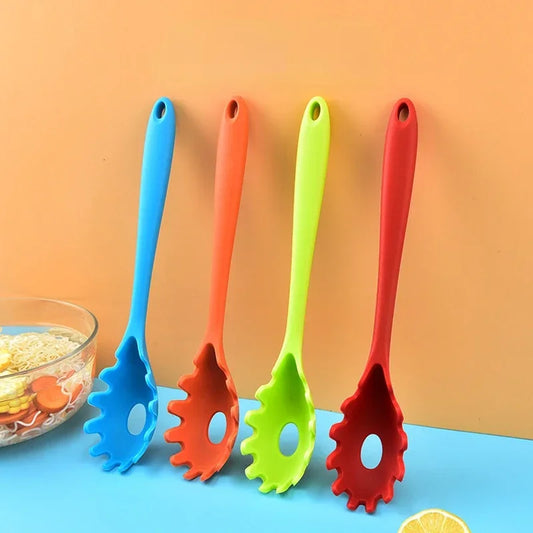 Silicone Pasta Spoon & Strainer – Long Handle Spaghetti Server with Built-In Colander