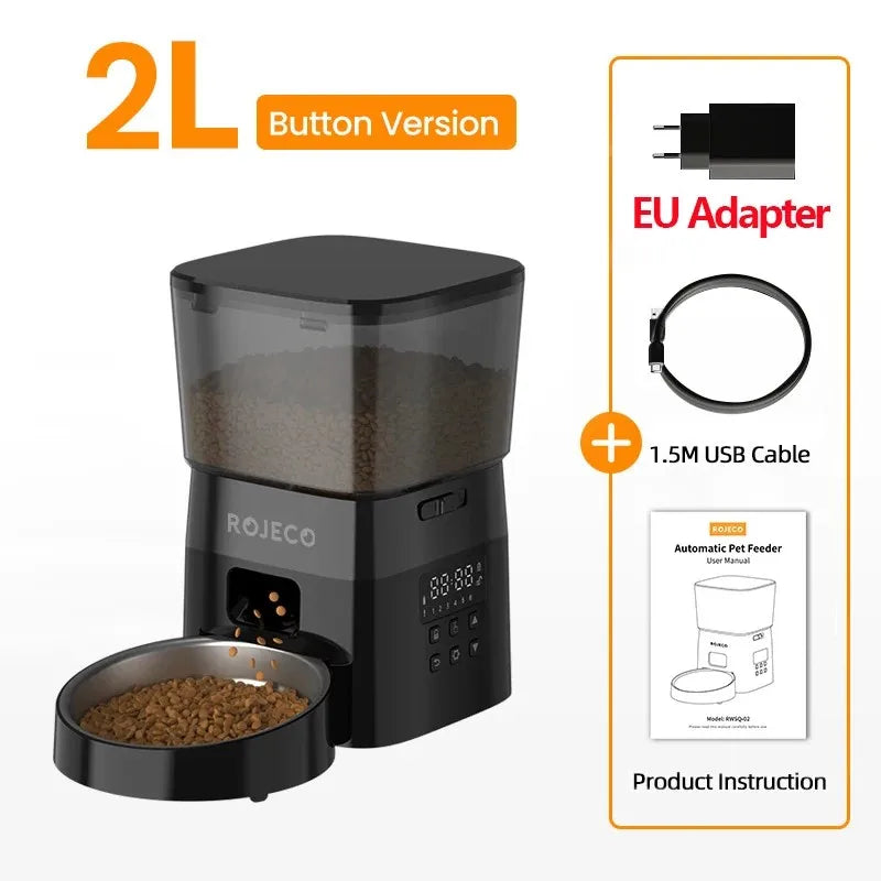 ROJECO Automatic Pet Feeder – Smart Dry Food Dispenser with Easy Button Control for Cats & Dogs