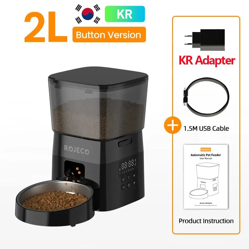 ROJECO Automatic Pet Feeder – Smart Dry Food Dispenser with Easy Button Control for Cats & Dogs