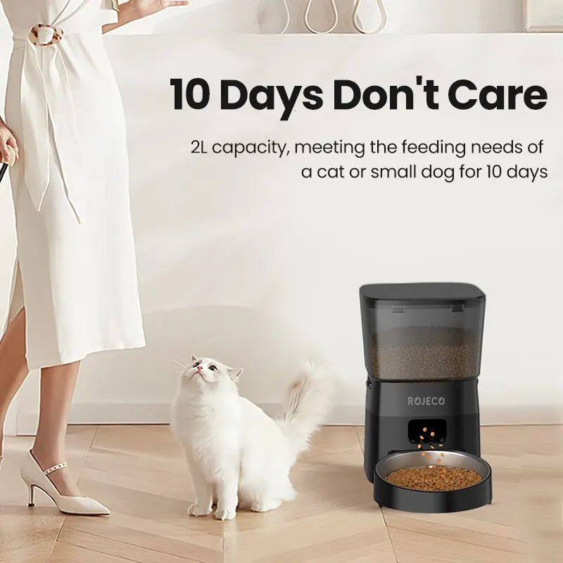 ROJECO Automatic Pet Feeder – Smart Dry Food Dispenser with Easy Button Control for Cats & Dogs