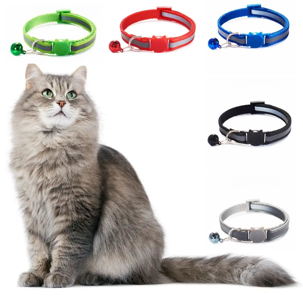 Cute Reflective Cat Collar – Adjustable Bell Collar with Stylish Cat Pattern Design