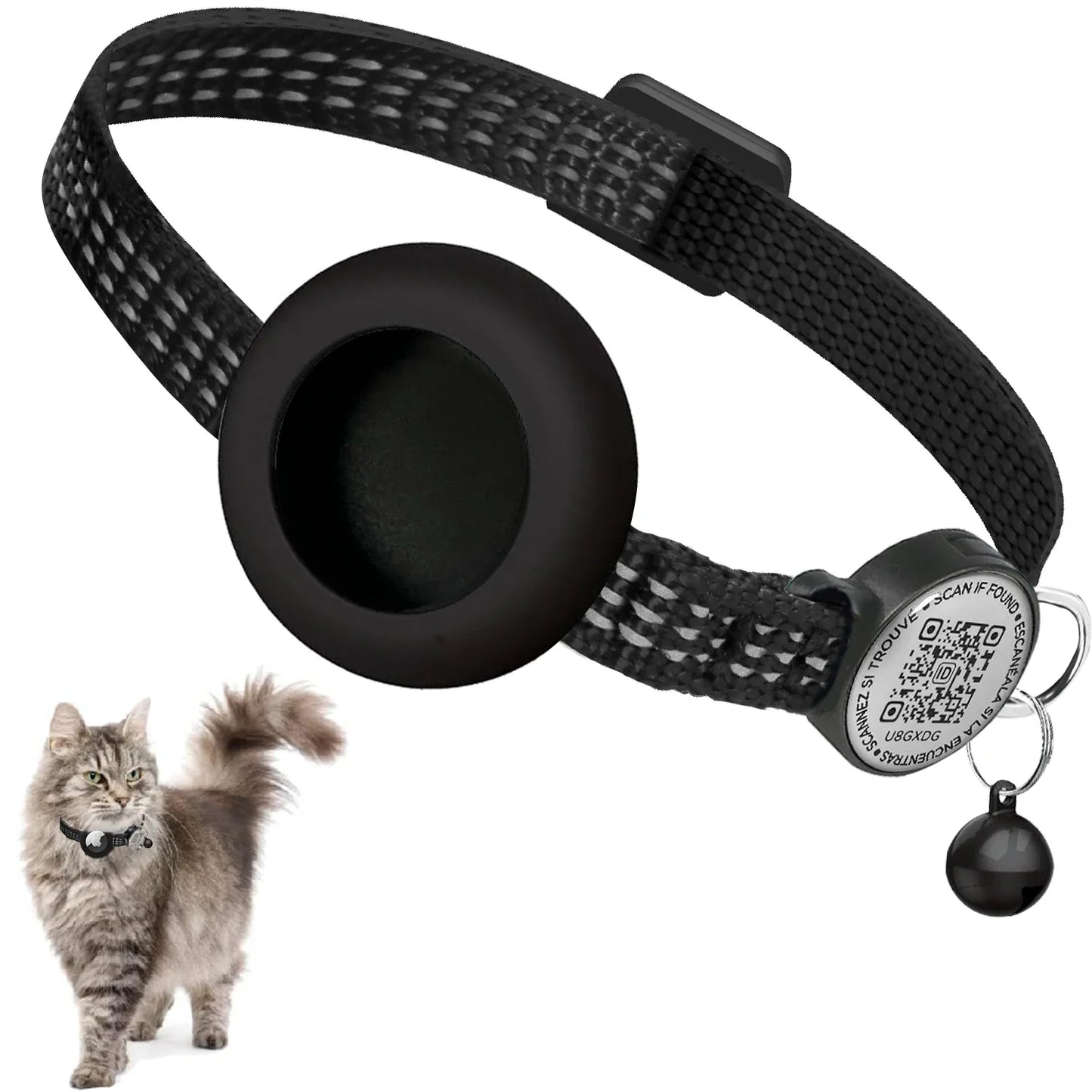 AirTag Cat Collar – Reflective GPS Tracking Collar with QR Tag & AirTag Holder