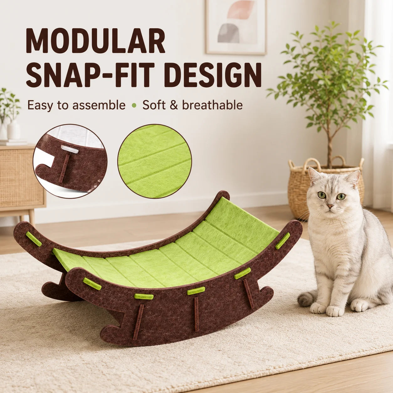 3-in-1 Cat Rocking Bed with Scratch Pad – Cozy Pet Lounge & Scratching Mat for Cats