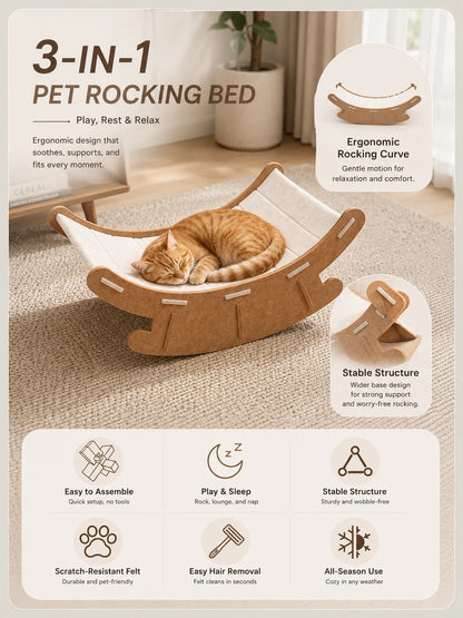 3-in-1 Cat Rocking Bed with Scratch Pad – Cozy Pet Lounge & Scratching Mat for Cats