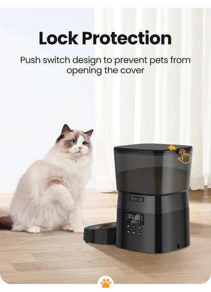 ROJECO Automatic Pet Feeder – Smart Dry Food Dispenser with Easy Button Control for Cats & Dogs