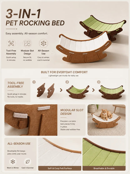 3-in-1 Cat Rocking Bed with Scratch Pad – Cozy Pet Lounge & Scratching Mat for Cats