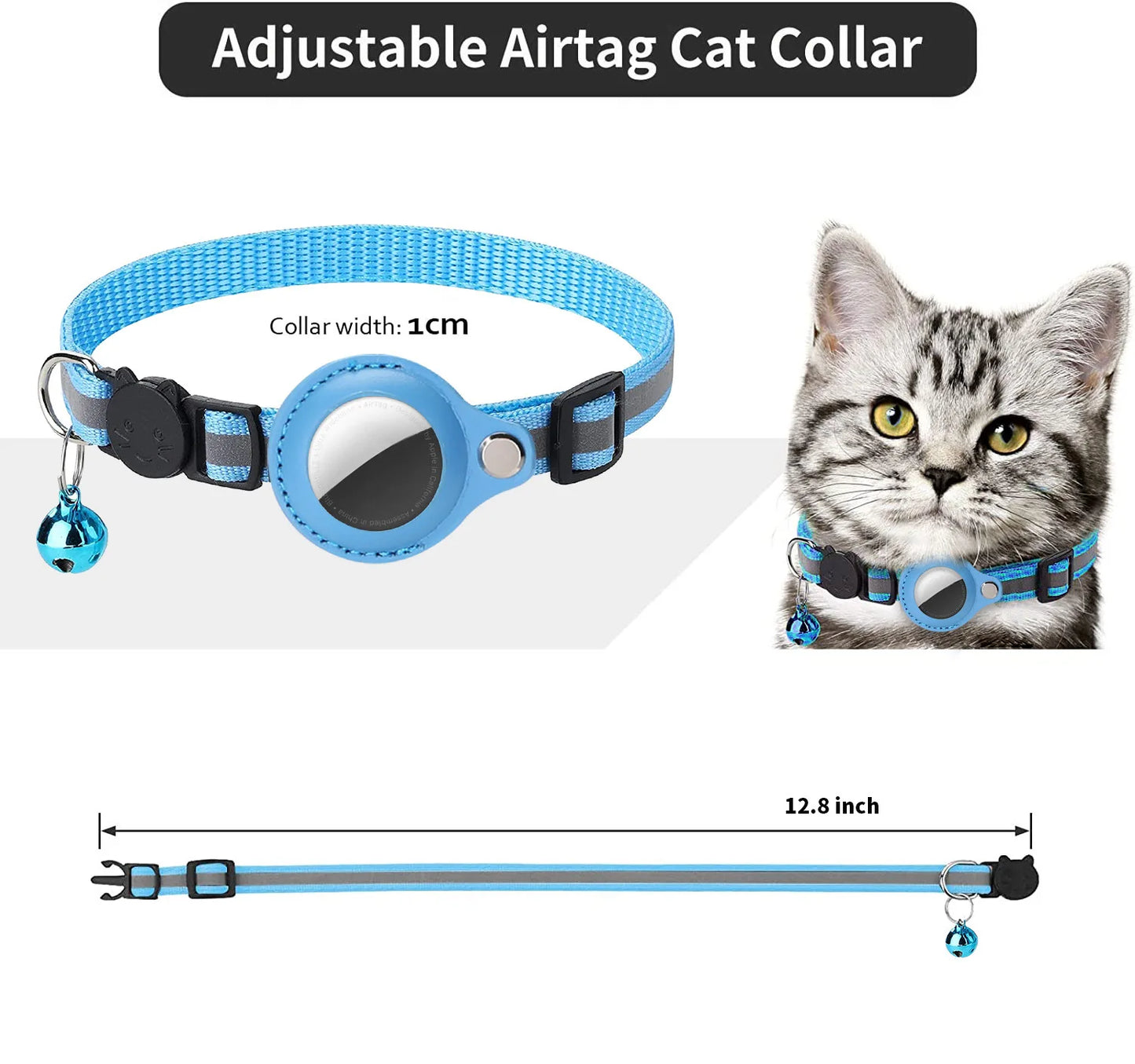 AirTag Cat Collar – Reflective Breakaway Kitten Collar with Waterproof AirTag Holder & Bell