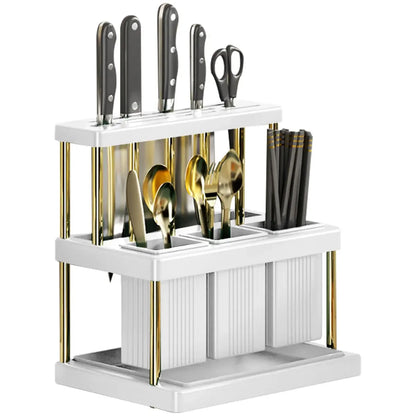Kitchen Knife & Utensil Holder – Multi-Function Cutlery Organizer with Drain Rack