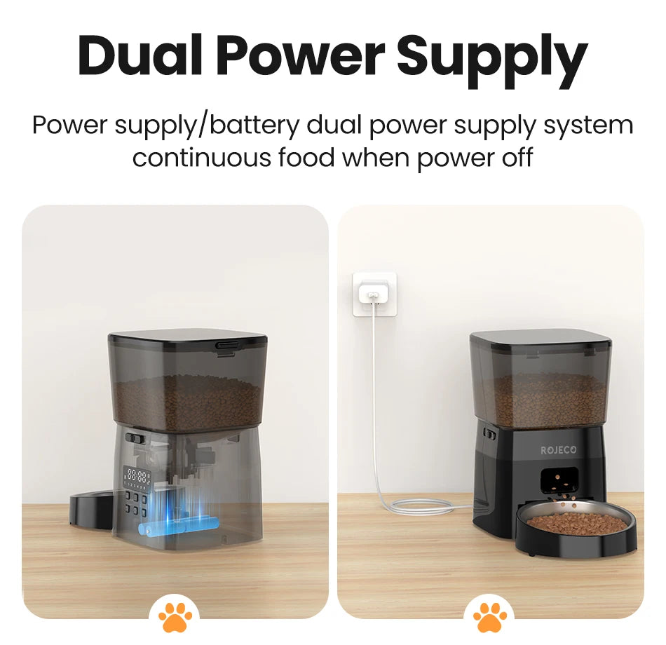 ROJECO Automatic Pet Feeder – Smart Dry Food Dispenser with Easy Button Control for Cats & Dogs