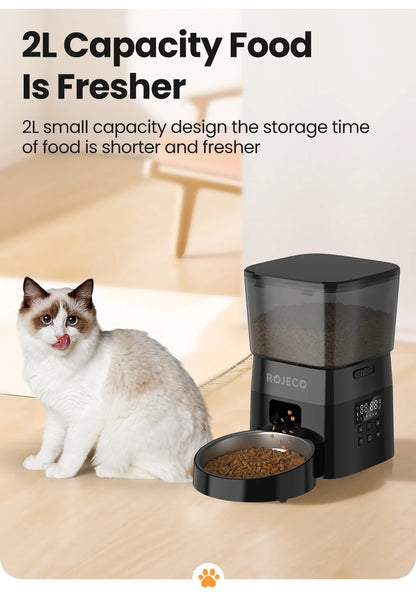 ROJECO Automatic Pet Feeder – Smart Dry Food Dispenser with Easy Button Control for Cats & Dogs