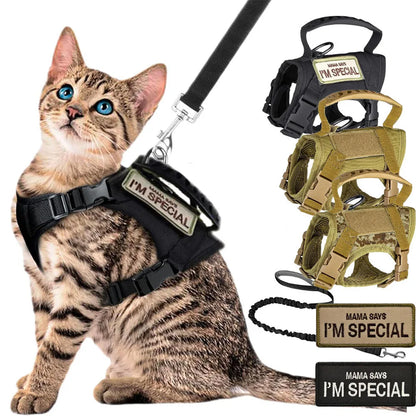 Tactical Pet Harness & Leash Set – Adjustable Soft Mesh Training Vest for Cats and Dogs