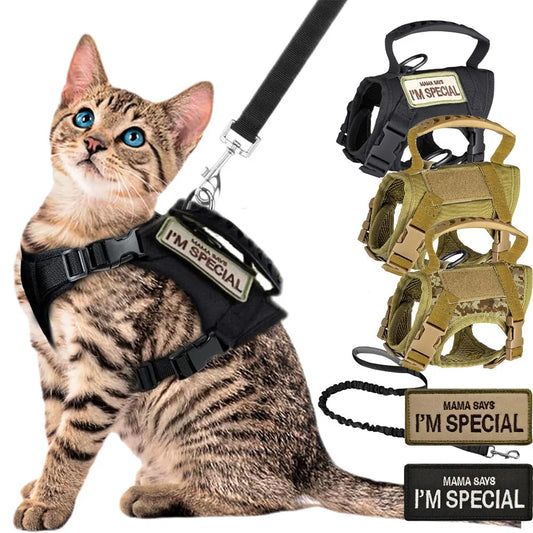 Tactical Pet Harness & Leash Set – Adjustable Soft Mesh Training Vest for Cats and Dogs